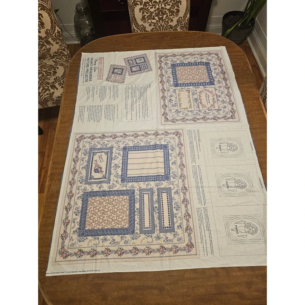 Vtg Daisy Kingdom Fabric #3548 Picture Project Panel 1996 USA Floral Blue 34x45